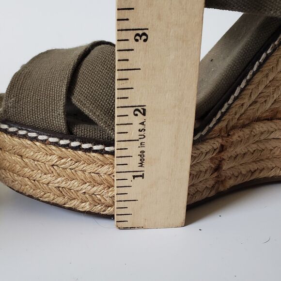 Tori Burch Canvas Espadrille Sandals Khaki Green Jute Wedge Open Toe Summer - Picture 9 of 12